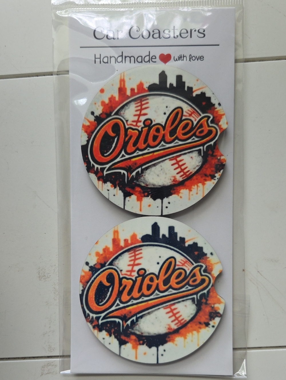 Baltimore Orioles Baseball Car Coasters - Orange & Black